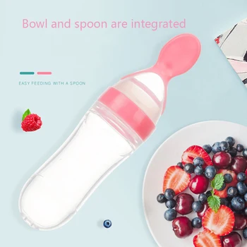 

Newborn Baby Squeezing Feeding Bottle Silicone Training Rice Spoon Infant Cereal Food Supplement Feeder Safe Tableware Tools