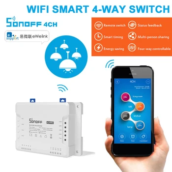 

Sonoff 4CH ITEAD 4 Channel Din Rail Mounting WiFI Switch Wireless Smart Switch APP Remote Works With Alexa Google