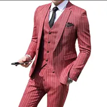 Британский полосатый костюм, мужские костюмы из 3 предметов, классический костюм, приталенный костюм, деловой пиджак, брюки, смокинги на заказ, свадебные смокинги