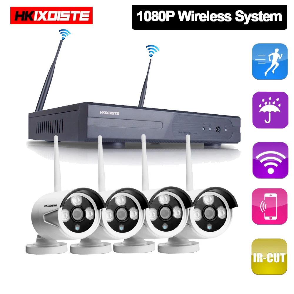 4CH Беспроводной NVR Play & Plug 1080P HD система наружная 2.0mp IP wifi камера ИК ночного видения