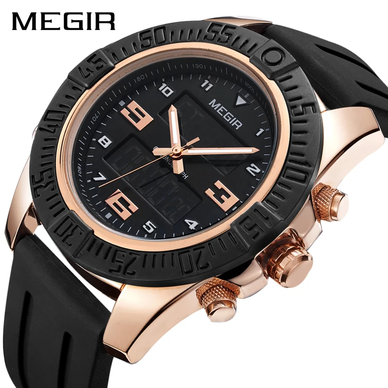 

MEGIR Dual Display Digital Watch Men Fashion Silicone Sport Watches Army Military Quartz Wristwatch Clock Hour Relogio Masculino