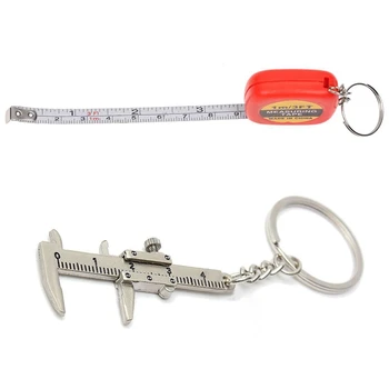 

2 Pcs Red Case 1 Meter 3 Feet Tape Measure With Key Ring & 1x Vernier Caliper Tool Pendant Slider Slides Keyring 10CM