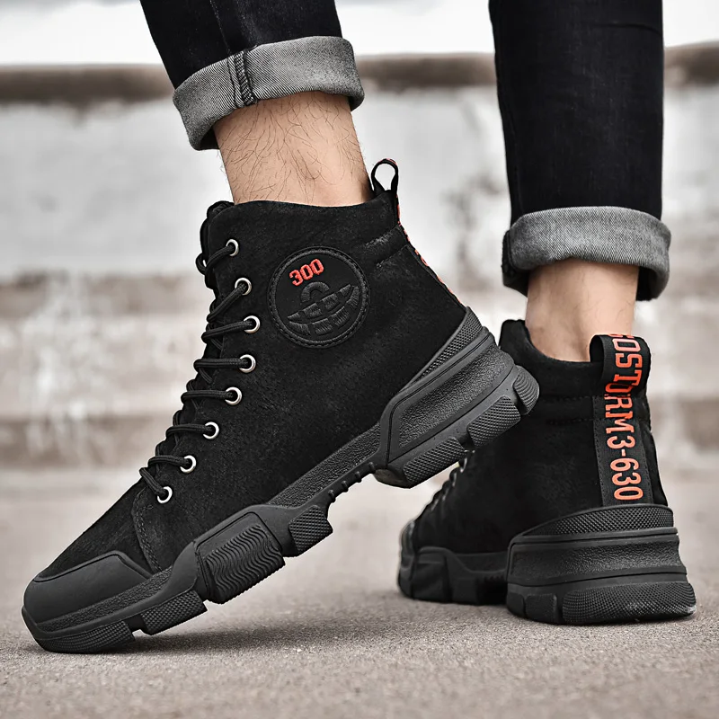 High Quality Winter Genuine Leather Men's Martin Boots Warm Working Boots Lace Up Men's Desert Boots Round Toe High Top Shoes