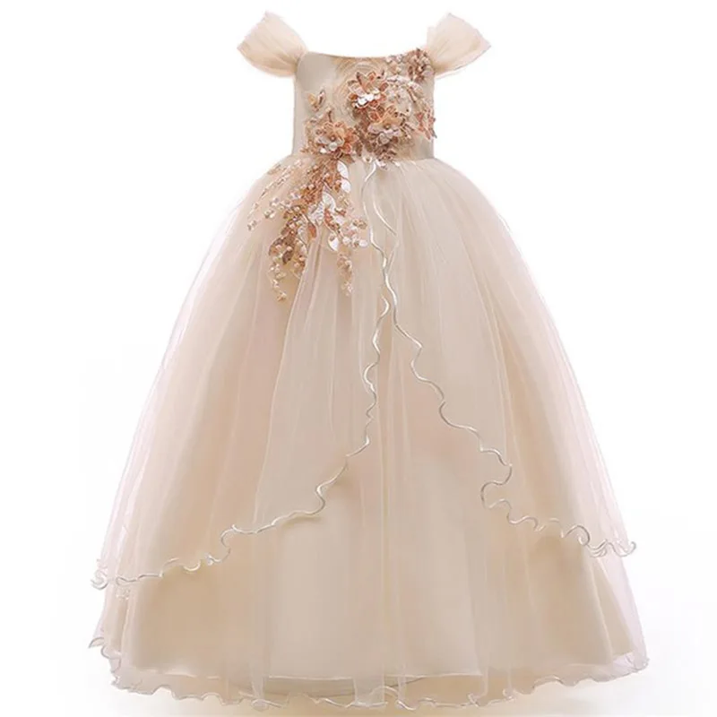 Вечернее Длинное платье принцессы; платье для первого причастия; одежда с цветочным узором для девочек на свадьбу; детское бальное платье; пышный элегантный костюм для малышей