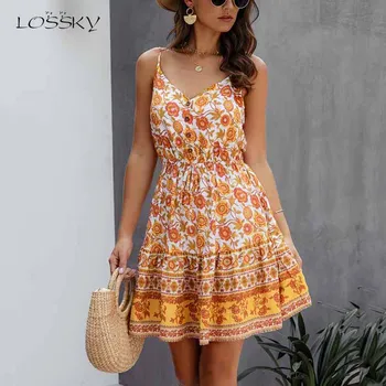 

Fashion Women Dress Buttons Cotton Mini Sundress Fashion Sexy Short Backless Slip Elastic Waist 2020 Summer Sleeveless Dresses