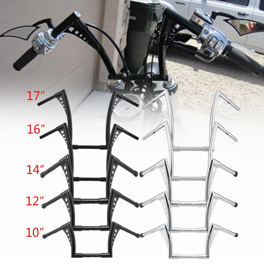 16" Rise Handlebars Black 1.25" Fat Bar For Harley Touring FLHT FLHR