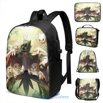

Decidueye Familia con Rowlet y Dartrix Decidueye's Family with Rowlet and Dartrix USB Charge Backpack Travel laptop bag