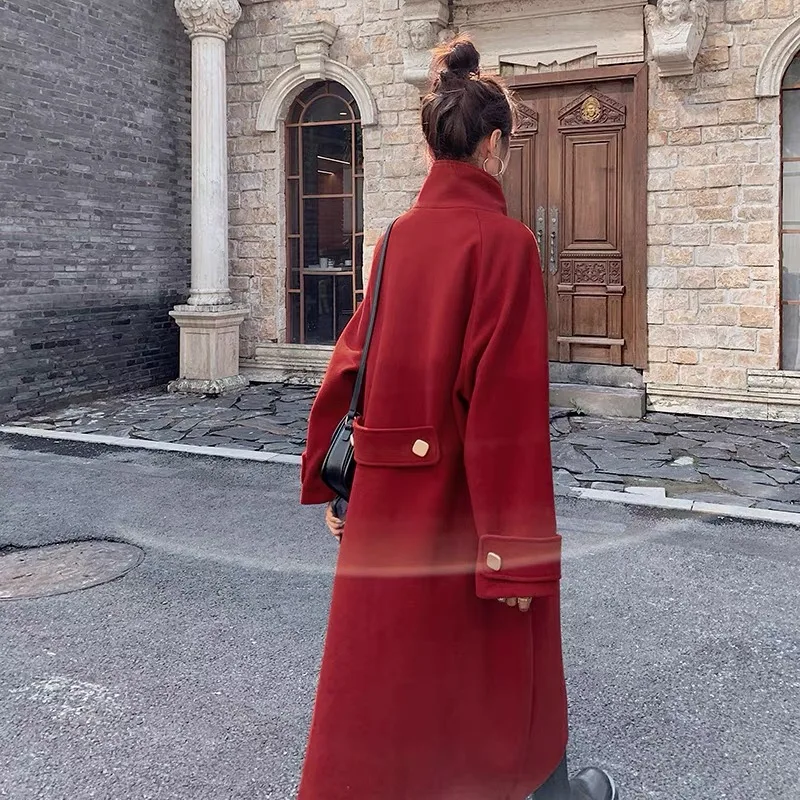 Abrigo de lana rojo largo para mujer, chaqueta femenina de invierno, estilo  Retro coreano, diseño de alta calidad, suelta e informal, de talla grande,  WW8|Lana y mezclas| - AliExpress
