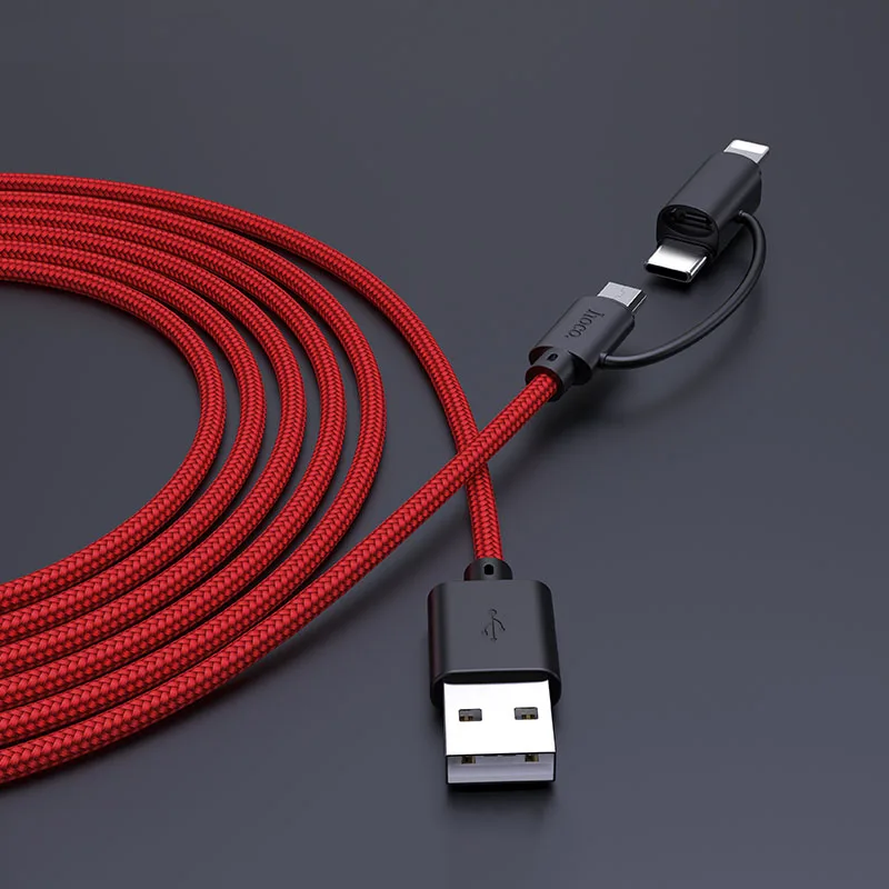 Red HOCO X41, 20 шт./лот,, 1 м, три-в-одном, USB кабель для iPhone, кабель типа C, микрокабель для samsung, USB C кабель - Цвет: Red