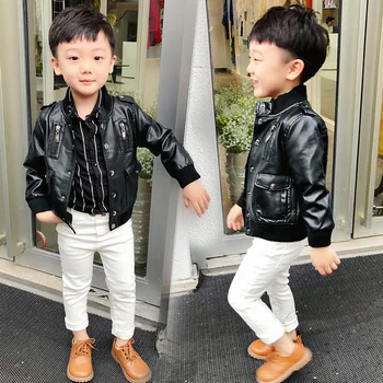 

100-130cm height new 2019 autumn boys PU fashion style casual jacket 1pc kids handsome jacket children PU jacket
