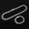 Iced Out Paved Rhinestones 1Set 13MM Silver Color Full Miami Curb Cuban Chain CZ Bling Rapper Necklaces For Men Hip Hop Jewelry ► Photo 3/6