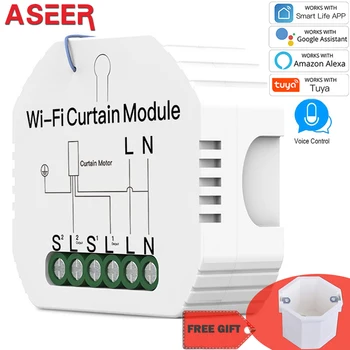 

ASEER WiFi Mini Smart Curtain Switch Module Roller Blinds Shutter Motor Smart Life Tuya APP Remote Control Works Alexa Google