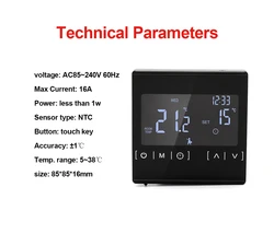 new Full touch screen temperature controller temperature regulator black and white electric heating room thermostat