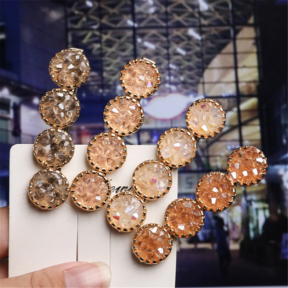 New Fashion Korea Crystal Rhinestones Hair Clips for Women Girls Hairpins Geometric Round Hairgrip Barrettes Hair Accessories