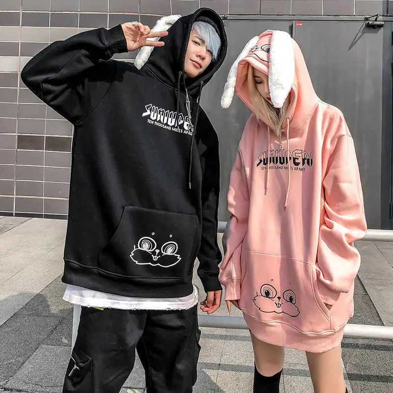 Женская толстовка с капюшоном милый пуловер животными Kawaii кроличья топы