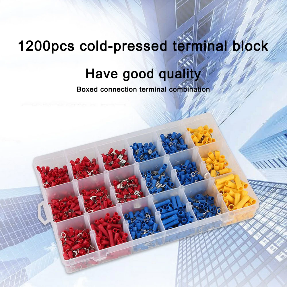 

1200PCS Assorted Crimp Terminals With Case Insulated Electrical Wire Connector Crimp Terminal Spade Ring Set