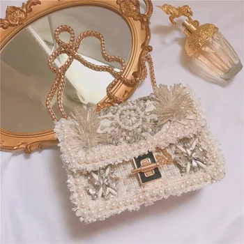 

Luxury Pearls Beading Handbags Women Bling Crystals Shoulder Bag Rhinestones Elegant Lady Wedding Party Bag Mini Crossbody Bags