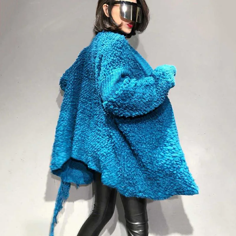 HG кисточкой женский кардиган свитер павлин синий СВОБОДНЫЙ Модный Элегантный Джокер осенне-зимний Свитер оверсайз для женщин ZYQ1691