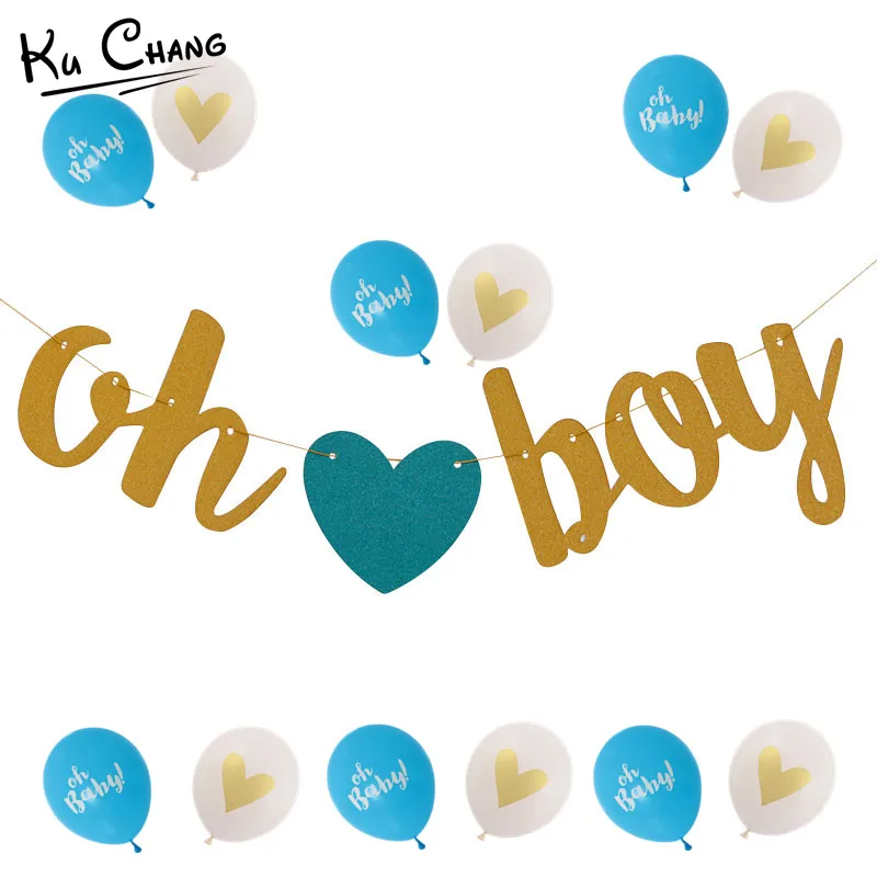 13pcs Its A Boy It's A Girl Printed Pink Blue Latex Balloons Flag Banner Kid's Birthday Party Decorations Baby Shower Supplies