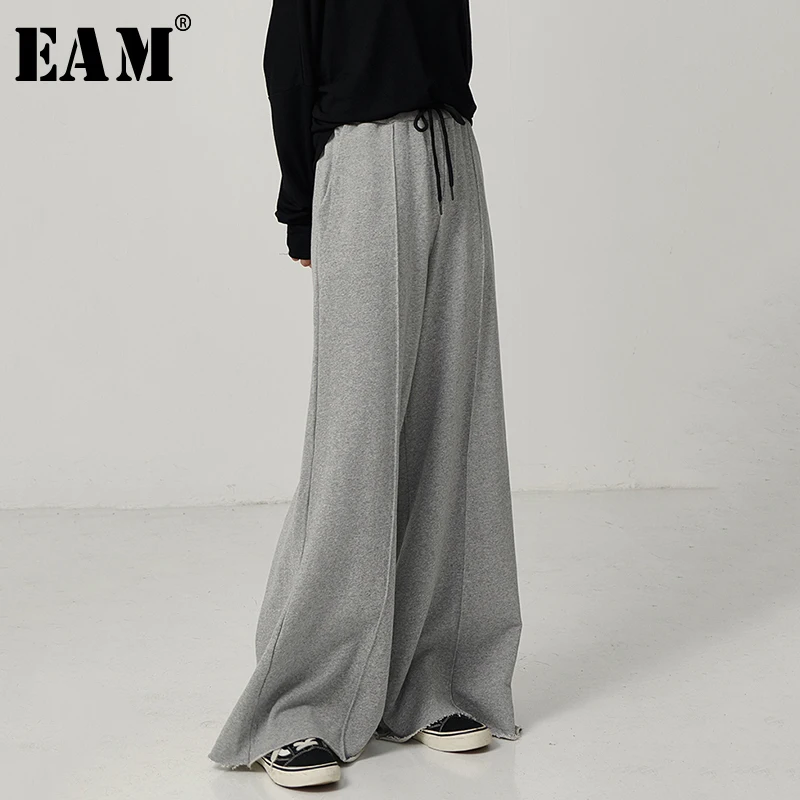 

[EAM] High Elastic Waist Brief Black Long Wide Leg Trousers New Loose Fit Pants Women Fashion Tide Spring Autumn 2019 1D117