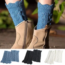 Теплые гольфы зимние вязаные однотонные вязаные гетры модные гетры женские теплые носки с манжетами