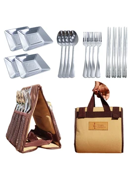 

Stainless Steel Cutlery Set Spoon Fork Chopsticks With Cloth Tableware For Outdoor Travel Outdoor Office Picnic Barbecue