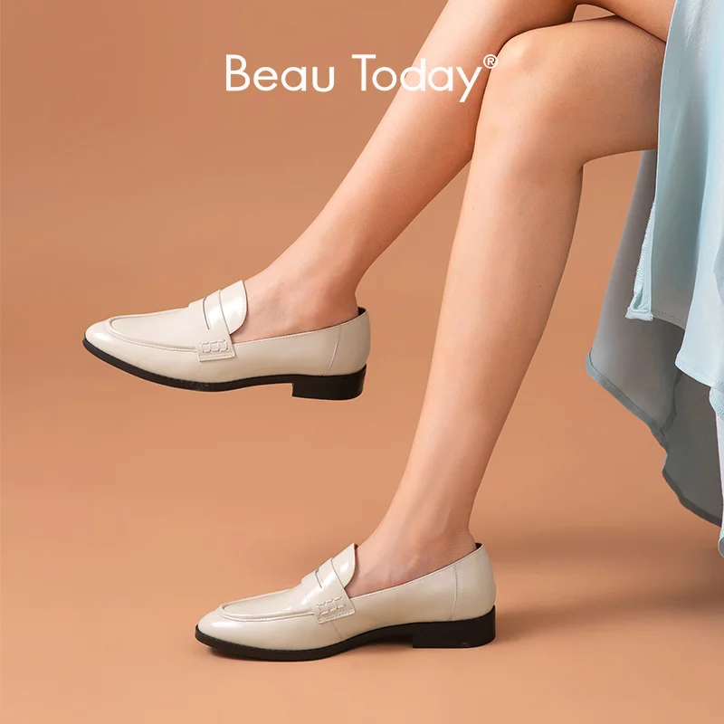 BeauToday-mocasines de piel de vaca esmaltada para zapatos planos informales sin cordones, hechos a mano, AliExpress Calzado