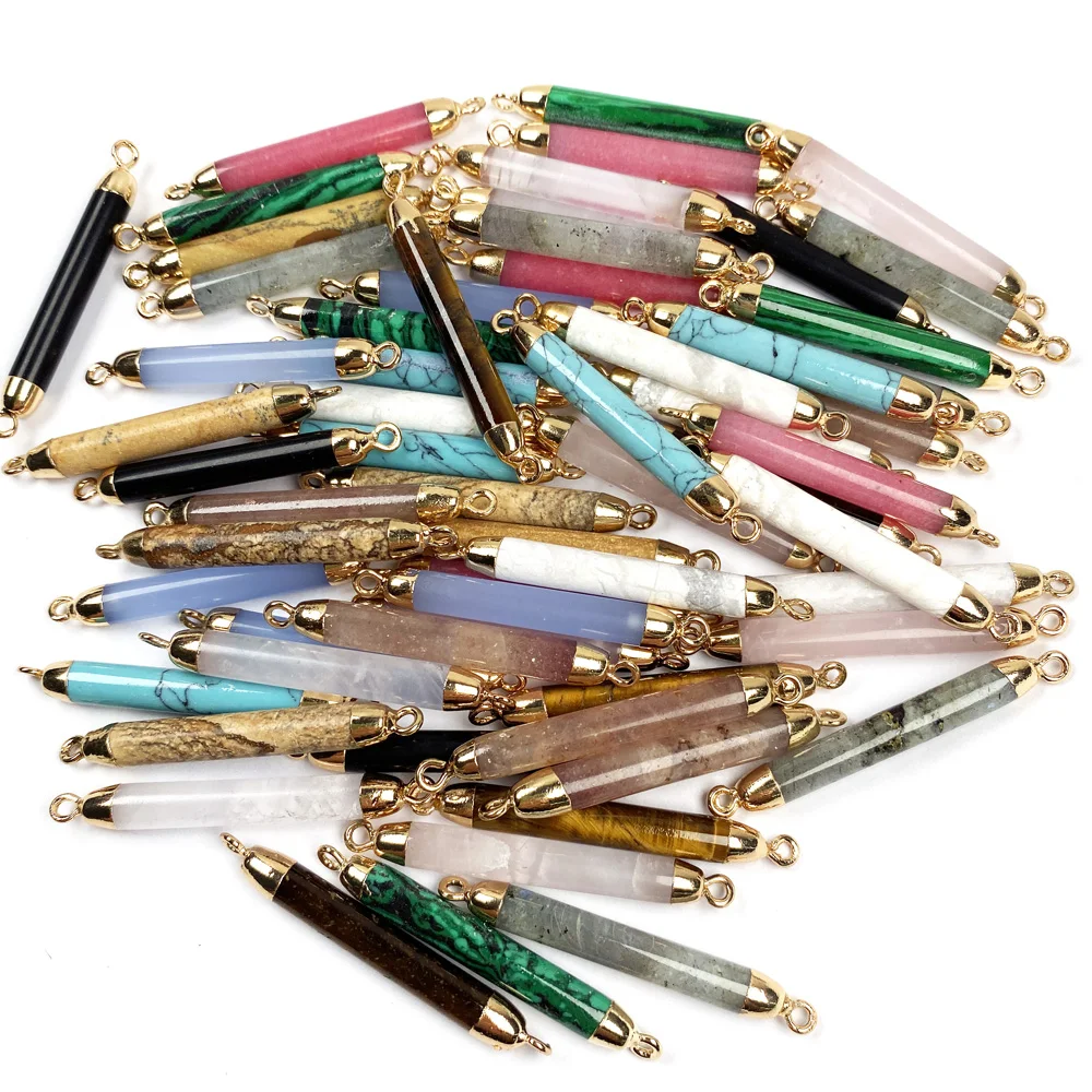 

Natural Stone Turquoises labradorite pendant Double hole connector for Jewelry Making DIY Charms Necklace Bracelet Accessories