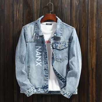 

Men's Autumn Winter Casual Long Sleeve Turn-down Collar Solid Denim Jacket Coat Turn-down Collar Denim Bomber jackets Y927