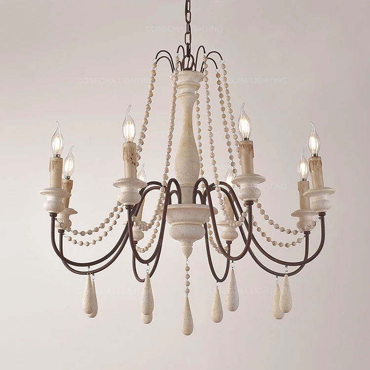 chandelier light Vintage white wooden beads chandelier lighting foyer suspension lustre retro elegant chandelier beautiful lobby light loft decor glass chandelier