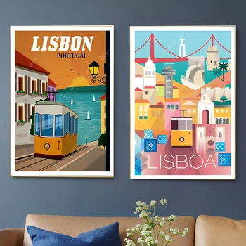 

Pop Art Lisbon Portugal Travel Canvas Paintings Vintage Wall Kraft Posters Coated Wall Stickers Home Decor Pictures Gift