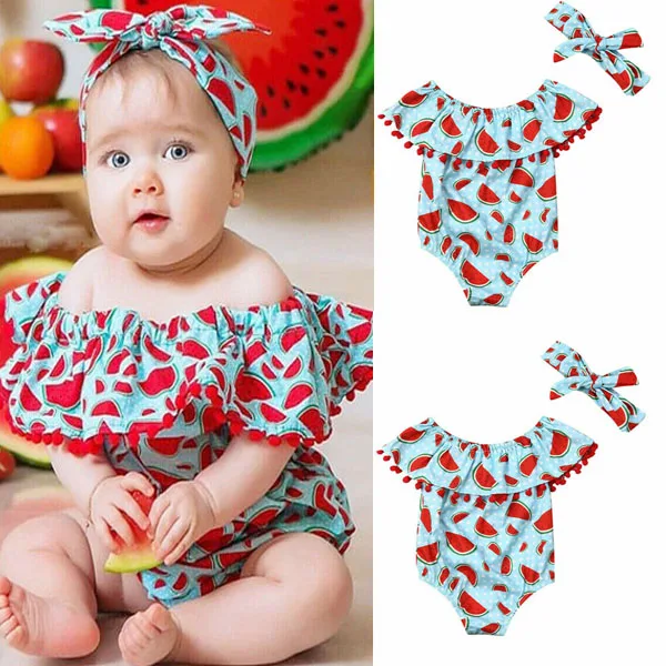 Pudcoco/ Модный милый комбинезон с арбузом для новорожденных девочек; боди; комбинезон