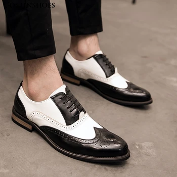

Men Black White Mixed Colors Brogue Buty Meskie Men Casual Large Size Increased Pointed Toe Business Men Shoes