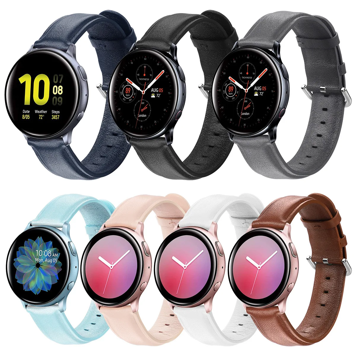 

Genuine Leather Watchband for Samsung Galaxy Watch Active 2 40mm 44mm Quick Release Band Steel Clasp Strap