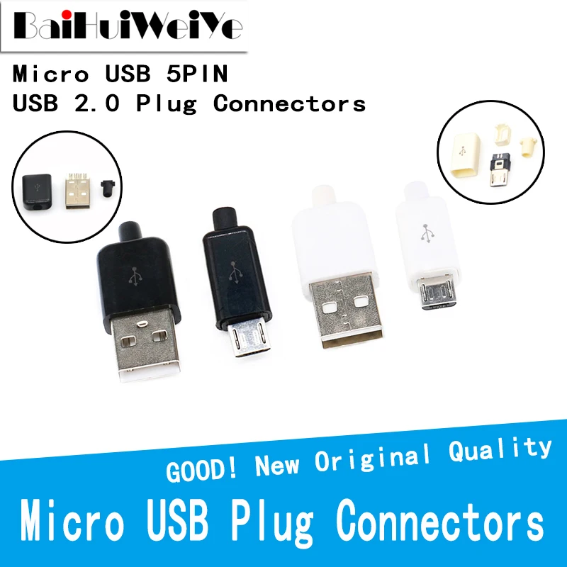 10PCS DIY Micro USB 5PIN / USB 2.0 4PIN Plug Type Male Assembly Adapter Socket Solder Type Plastic Data Charger Connection yellow screw type plastic air compressor oil plug 0 59 dia