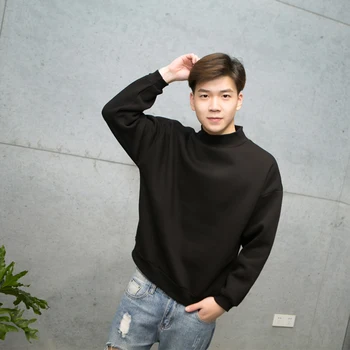 

Korean fashion trendy men's half-high collar solid color loose bat shirt bat sleeve large size long-sleeved pullover hoodies