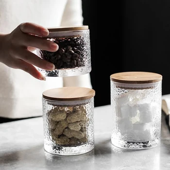 

200/250/320ML Glass Sealed Can With Bamboo Lid Transparent Coffee Seal Tank Storage Jars Bean Nuts Snack Storage Tanks Bottles