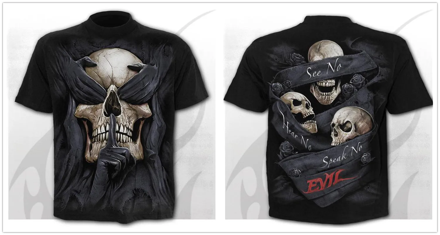 Mens 3D Skull T-Shirt - Punk Summer Streetwear Top O-neck Sizes XXS-5XL