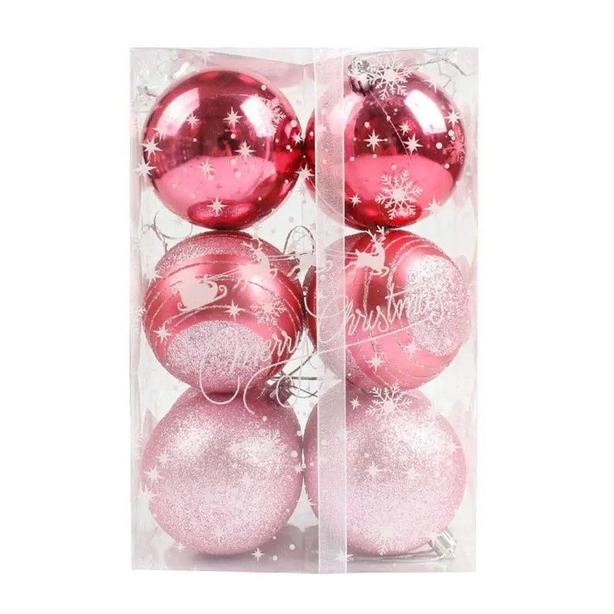 Pink 12 круглых шаров для рождественской елки, украшения для елки, подвески для рождественской вечеринки, вечерние, свадебные украшения 6 см 10,19 - Цвет: Pink