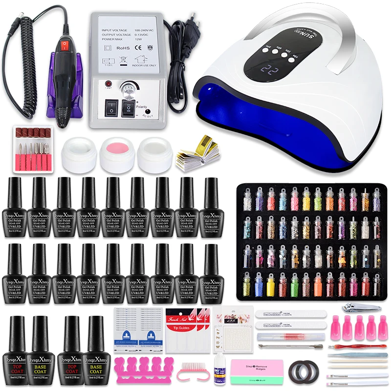 

Nail Set With 18~10 Color Gel Varnish With120~24W UV LEDNail Lamp With Sensor and 20000 RPM Nail Drill For Nail Art Decorations