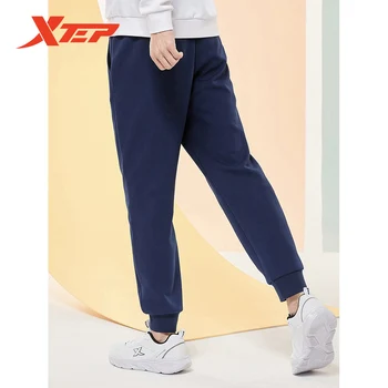 Xtep 남성용 니트 스포츠 바지, 허리 드로스트링 디자인, 골지 바지, 청소년 학생 캐주얼 바지, 880329630221