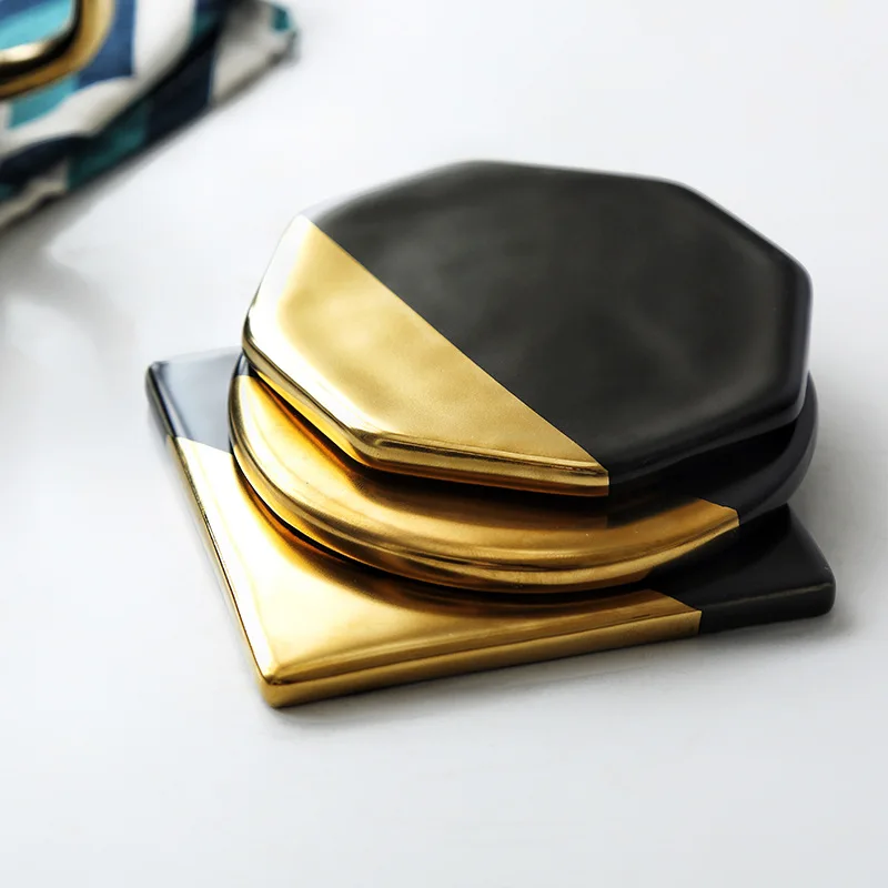 Black Marble Plating Gold Ceramic Coaster Cup Mats Pads Home Decorations Kitchen Tools Desktop Non slip Luxury Pad Europe Style|Mats & Pads| - AliExpress