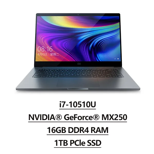 Xiaomi Mi ноутбук 15 дюймов Pro Улучшенная обновленная версия i7-10510U четырехъядерный MX250 16 Гб ОЗУ 1 ТБ SSD - Цвет: i7 16GB 1TB SSD