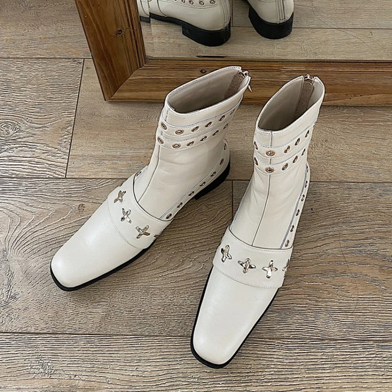 Winter punk style motorcycle boots rivet thick heel zipper women's short boots