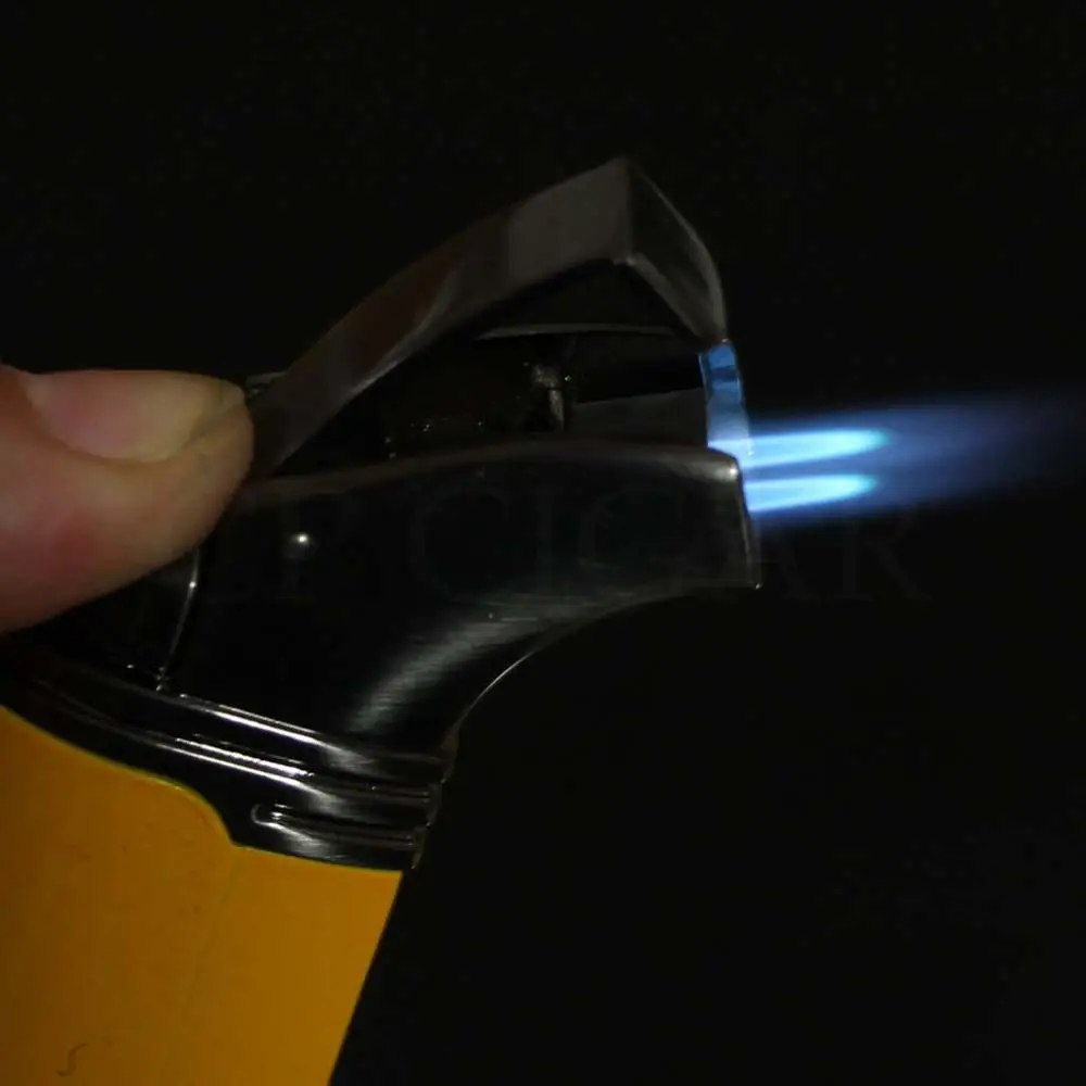 COHIBA металлическая ветрозащитная Зажигалка Бутановая Зажигалка 2 Факел пламени Роскошные газовая зажигалка зажигалки Jet Flame W/сигары удар