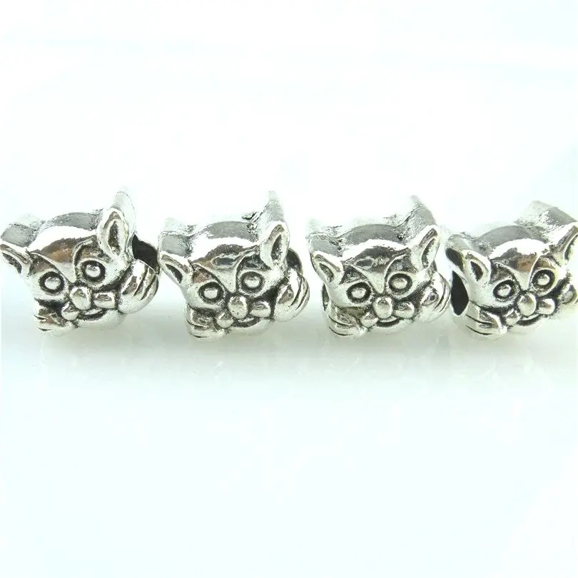 5pcs Antique Silver 12mm Cat Head Spacer Beads Charms Pendant For Jewelry Making Bracelet Vintage Accessories | Украшения и