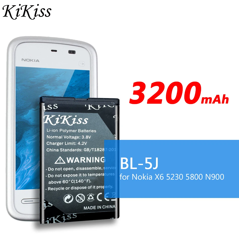 Большой аккумулятор 3200 мАч для Nokia 5230 5233 5800 3020 XpressMusic N900 C3 Lumia 520 525 530 5900 BL5J BL 5J трек
