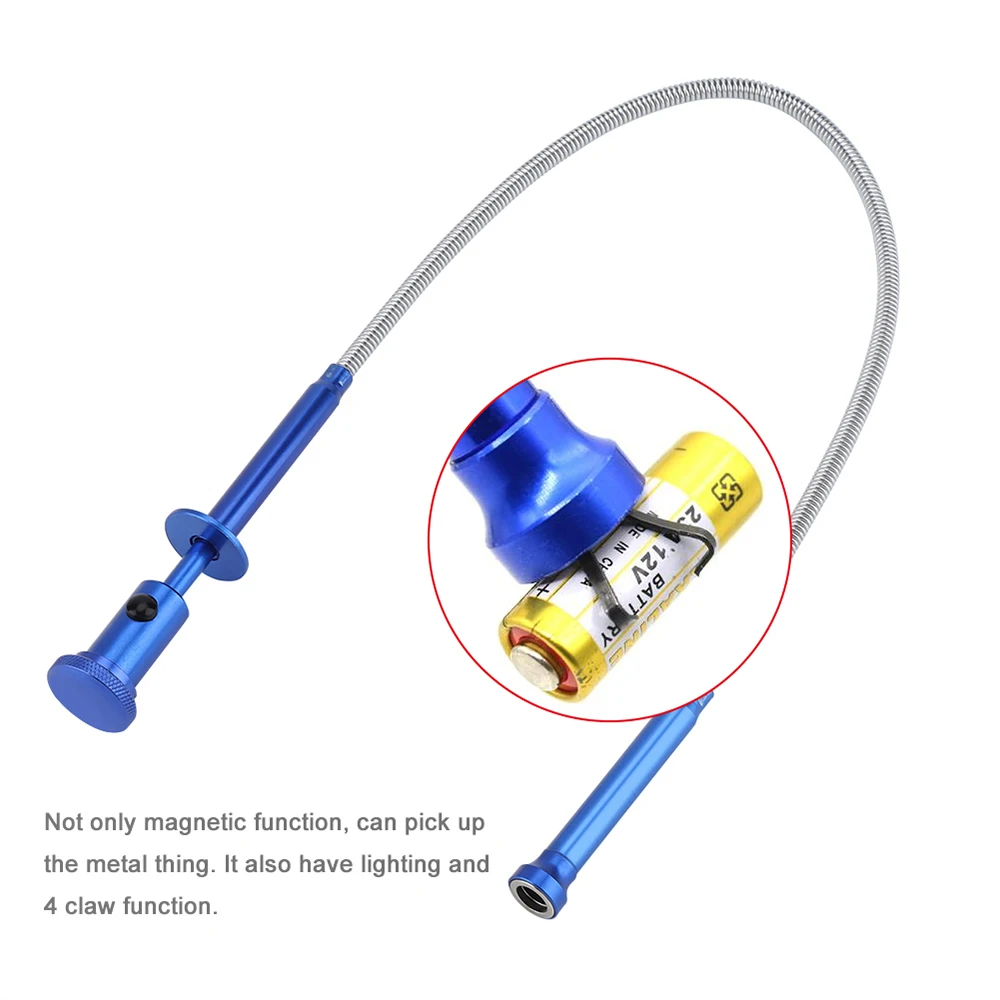 Flexible Pick Tool 56cm/62cm Flexible Claw Pick Up Tool Magnetic LED Light Picker 4-Claw Long Reacher Trash Grabber Telescopic Magnet Tools