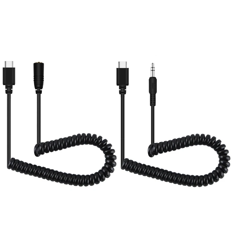 

3.5mm TRRS Male Female to Type-C Mic Audios Adapter Connect Spring Coiled Cable