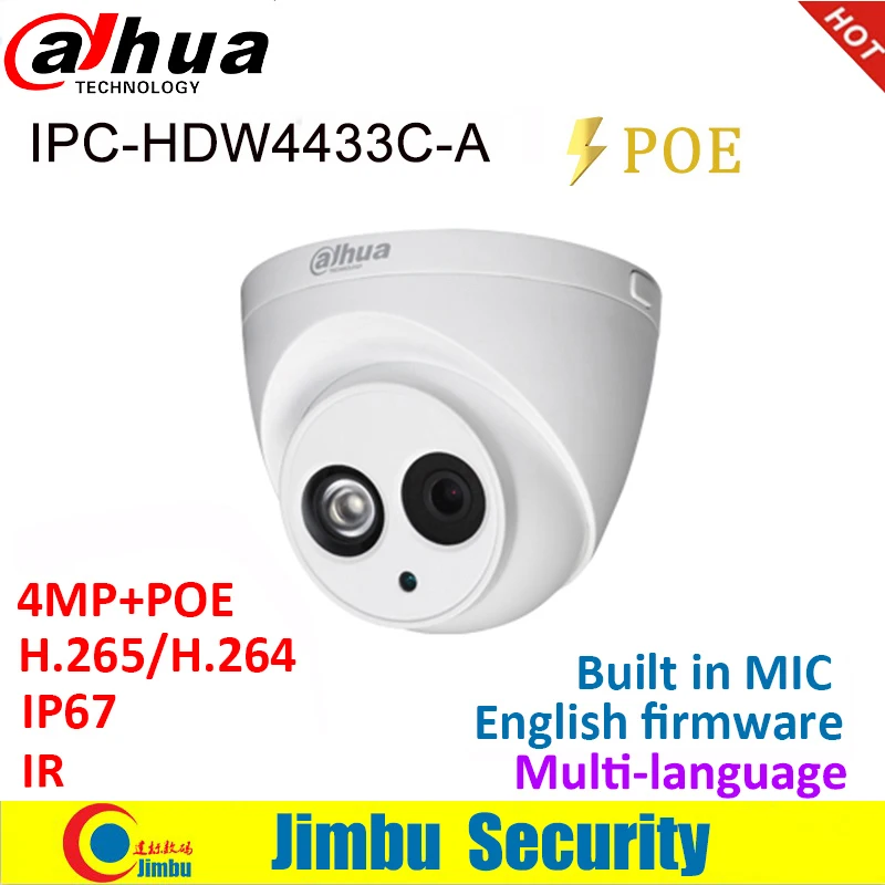 Dahua 4MP POE IPC-HDW4433C-A Built-in MIC /& Wall Bracket CCTV IP Security Camera